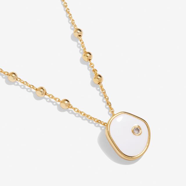 Joma Jewellery Beau White Enamel Cubic Zirconia Necklace In Gold Plating