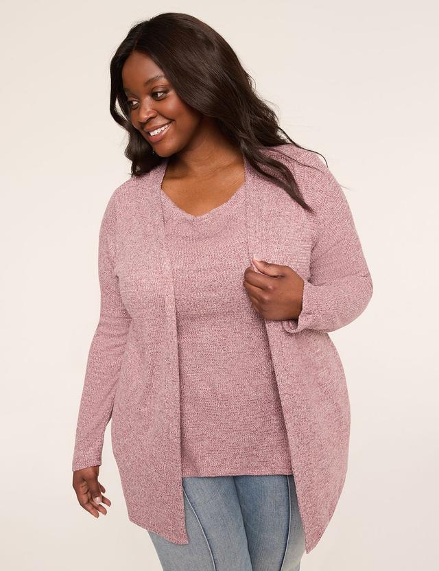 Shirred-Sleeve Open-Front Waffle Knit Overpiece