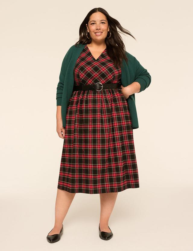 Cap-Sleeve Plaid Midi Dress