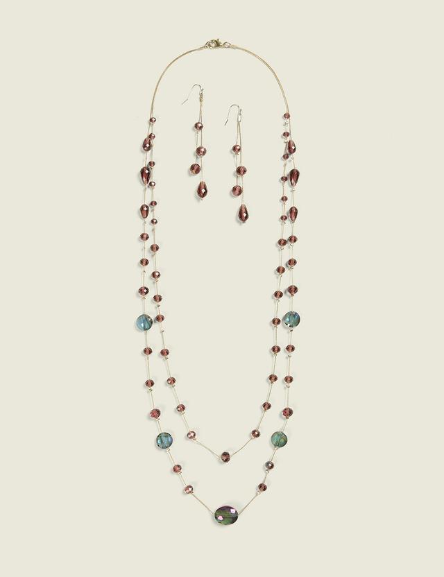 Purple Beaded Necklace & Earring Set