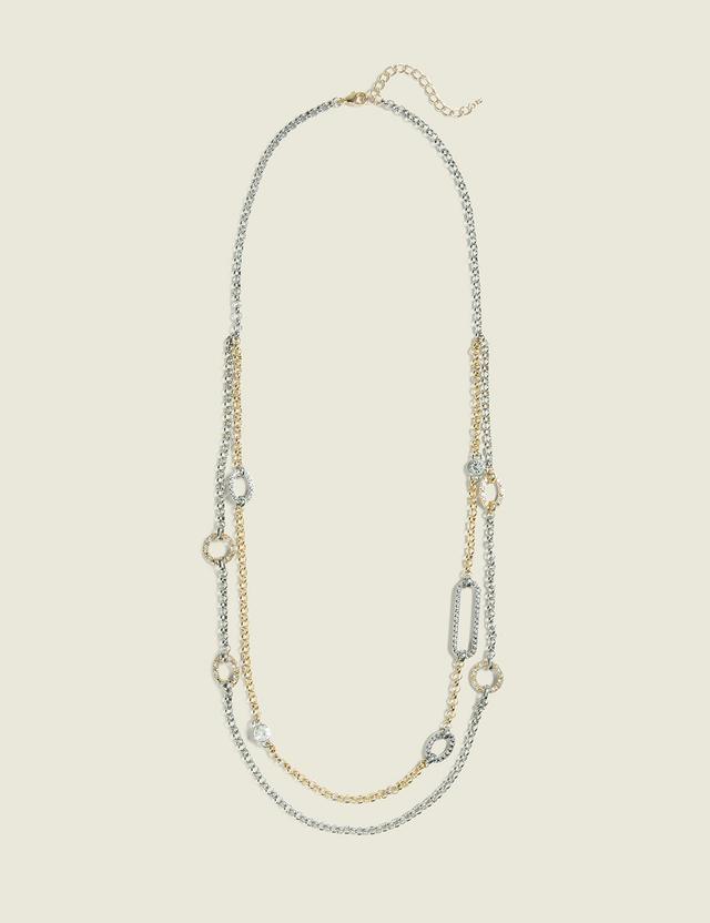 Mixed Metal Pave Long Chain Necklace
