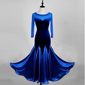 Ballroom Dance Dress Split Joint Women's Performance 3/4 Length Sleeve High Stick-Satin Velvet