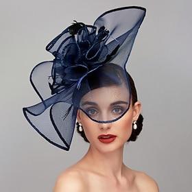 Elegant  Luxurious Feather Linen Rayon Kentucky Hat Fascinators Headpiece with Feather Floral Flower 1PC Melbourne Cup Wedding Horse Race Ladies Day Headpiece