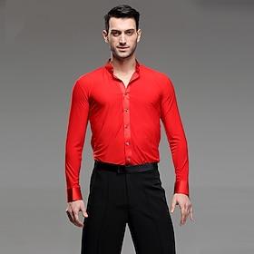 Latin Dance Shirt Ruching Men's Performance Long Sleeve Linen