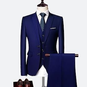 Blue Black Ivory Men's Wedding Suits Business Dress British Style Workwear Suits Solid Colored 3 Piece Tailored Fit Single Breasted Two-buttons 2024