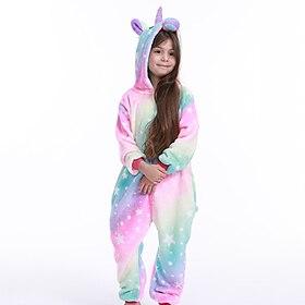 Kinderen Opdrukken Onesie-kostuum Carnavalskostuum Eenhoorn Onesie pyjama's Kigurumi-pyjama Voor Jongens en meisjes Carnaval spotprent