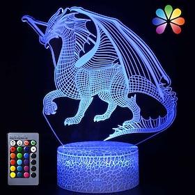 Dragon Dinosaur 3D LED Night Light Lamp 16 Colors Changing Dimmable with Touch and Remote Dragon Toys Light Birthday Gifts for Boys Kids