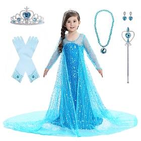 Frozen Princess Elsa Dress Flower Girl Dress Girls' Movie Cosplay A-Line Slip Pattern Dress With Accessories Children's Day Masquerade Cotton World Book Day Co