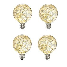 4pcs LED Globe Fairy Light Bulbs Starry Decorative Vintage Filament String Lights E26 E27 Festival Decorative 3W G95 2700K Warm White for Bathroom Bedroom Livi