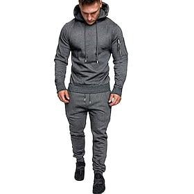 Men's Tracksuit Sweatsuit Drawstring 2 Piece Solid Colored Outfit Set Clothing Suit Summer Spring Fall Dark Grey Black Cotton Gym Workout Active Training Joggi
