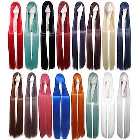 Cosplay Wig Cosplay Wig Natural Straight With Bangs Wig Black / Blonde Long A1 A2 A3 A4 A5 Synthetic Hair 60 inch Women's Anime Cosplay Creative Orange Black