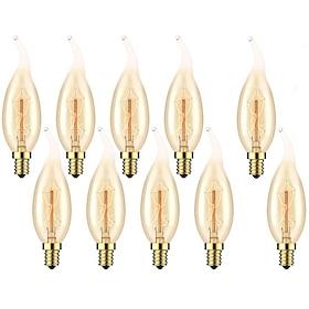 10pcs 6pcs 4pcs 40W Vintage Edison Light Bulbs Antique Incandescent Bulb E14 C35L Candle Pendant Light Warm Yellow 2200-2700k Retro Dimmable Decorative 220-240