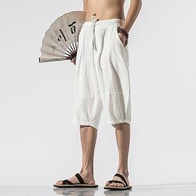 Men's Shorts Linen Shorts Summer Shorts Beach Shorts Capri Pants Patchwork Drawstring Plain Comfort Breathable Calf-Length Home Daily Basic Chinoiserie Loose F