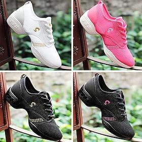 Women's Mesh Breathable Dance Sneakers - Lightweight Lace-Up Jazz and Fitness Shoes in Multiple Colors