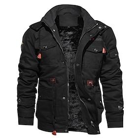 Men's Winter Coat Winter Jacket Fleece Jacket Work Jacket Street Casual Windproof Warm Fall Winter Tactical Cotton ArmyGreen Black khaki Jacket