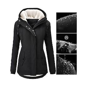 Women's Parka Waterproof Puffer Jacket Thermal Warm Heated Coat Fleece Lined Winter Coat Windproof Outdoor Zip up Hooded Coat Sports Hiking Jacket Purple Pink