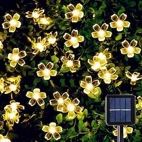 1/2pcs Solar Flower String Lights Outdoor 6.5m 30LEDs Cherry Blossoms Fairy Lights Waterpoof 8 Modes for Garden Patio Spring Decoration Yard Lawn Christmas Tre