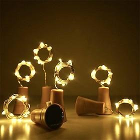 Solar Wine Bottle String Lights Outdoor Wedding Decoration 2m 20LED Fairy Lights with Cork Waterproof Light Copper Garland Patio Garden String Lights 10pcs 6p