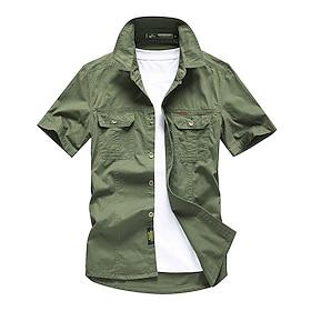 Men's Shirt Workwear Shirts Work Shirt Button Up Shirt Cargo Shirt Black Yellow Army Green Blue Khaki Short Sleeve Plain Solid Colored Collar Turndown Casual D