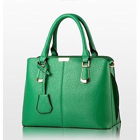 Women's Green Faux Leather Handbag β Elegant Structured Tote Bag with Gold Accents for Work, Travel Everyday Use