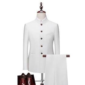 Men's Wedding Ceremony Suits Black White Solid Color Tailored Fit 2 Piece Single Breasted More-button