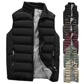 Men's Windbreaker Quilted Puffer Vest Quilted Full Zip Sleeveless Outerwear Casual Athleisure Winter Thermal Warm Waterproof Windproof Fitness Gym Workout Runn
