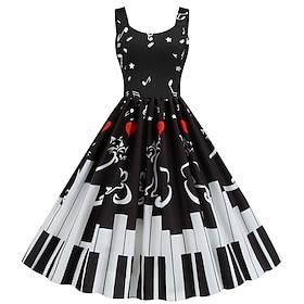 Retro Vintage Hepburn Cocktail Dress Knee Length Dress Flare Dress Normal Heart Music A-Line U Neck Fancy Dress Women's Carnival New Year Valentine's Day Date