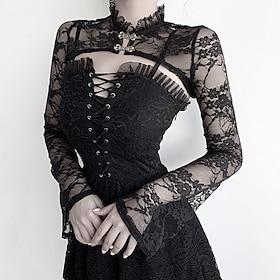 Gotische Lolita Steampunk Partykostüm Damen Feste Farbe V Ausschnitt Karneval Maskerade Party Verabredung Erwachsene Sommer Frühling