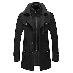 Men's Winter Coat Wool Coat Overcoat Business Casual Winter 30% Wool Windproof Warm Outerwear Clothing Apparel Chic  Modern Solid Colored Rolled collar