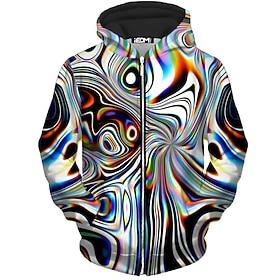 Men's Abstract Graphic Prints Hoodie Hoodies Sweatshirt Streetwear Casual Big and Tall Athletic Long Sleeve Hooded Daily Sports Black And White Zipper Print Sp