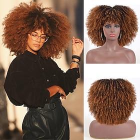 Brown Wigs for Women High Temperature Hair Afro Kinky Curly Wigs with Bangs for Black Women African Synthetic Ombre Glueless Cosplay Wigs