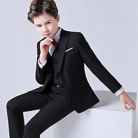 4 Pieces Ring Bearer Suit Boys Kids Suit  Blazer FormalSet Clothing Set Party Special Occasion Birthday Fashion Gentle Solid Color Black Dusty Blue Spandex