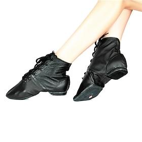 Women's Black Genuine Leather Jazz Dance Boots, Lace - Up Split Sole Dance Shoes for Flexible Performances