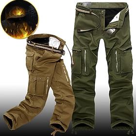 Men's Fleece Lined Pants Hiking Pants Trousers Work Pants Cargo Pants Track Pants Winter Outdoor Thermal Warm Windproof Fleece Lining Ripstop Bottoms khaki Bla