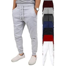 Men's Fleece Pants Sweatpants Joggers Winter Pants Trousers Pocket Drawstring Elastic Waist Solid Color Warm Full Length Daily Casual Plus velvet Loose Fit Lig