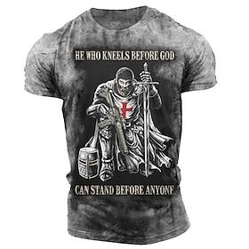 Men's Templar Cross Gothic Horror Soldier T Shirt Graphic Tee Slogan T Shirts Distressed T Shirt Short Sleeve T shirt 3D Print Crew Neck Shirt Vintage Fashion