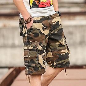 Men's Cargo Shorts Baggy Shorts Multi Pocket 6 Pocket Camouflage Breathable Knee Length Sports Outdoor Streetwear Casual Black Blue