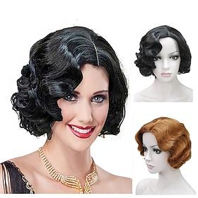 Flapper Wig  1920's Flapper Hairstyles Wig for Women Finger Wave Retro Style Short Synthetic Wig Cosplay Halloween Wigs