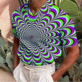 Men's Collar Polo Shirt Optical Illusion Golf Shirt Turndown Green Blue Purple Black 3D Print Casual Daily Short Sleeve Button-Down Print Clothing Apparel Fash