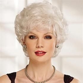 Short Curly Silver Wigs for White Women Heat Resistant Natural Synthetic Hair Old Ladies Daily Cosplay Full Wigs