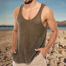 Men's Tank Top Vest Top Undershirt Sleeveless Shirt Sleeveless Crew Neck Summer Solid Color Sports Fashion Lightweight Casual Daily Vacation White Top Tee for