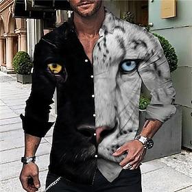 Men's Animal Leopard Shirt Button Up Shirt Long Sleeve Fashion Designer Casual Outdoor Casual Holiday Summer Spring Turndown Print Button-Down Black White Yell