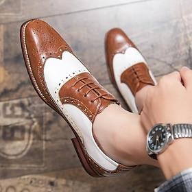 Chaussures Oxford Brogue classiques blanches et marron pour hommes, chaussures habillées vintage en cuir véritable inspirées de Gatsby des années 1920 pour mar