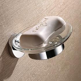 Wall Mounted Soap Holder with Glass Cup Chrome,Soap Dish for Shower Wall Chrome-Durable and Sturdy,Easy to Install-Solid Brass
