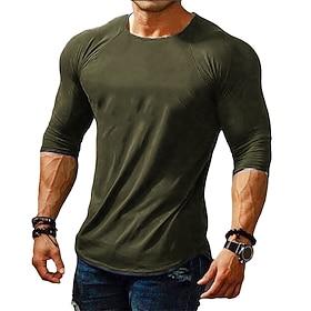 Men's T Shirt Tee Long Sleeve Shirt Long Sleeve Crew Neck Spring   Fall Plain Muscle Big and Tall Casual Sports Gym Black White Army Green Top Tee for Men