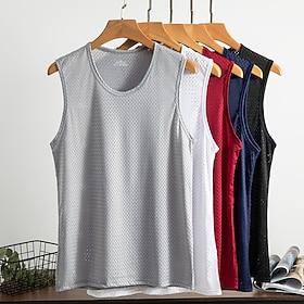 Men's Tank Top Vest Top Undershirt Sleeveless Shirt Sleeveless Crew Neck Summer Solid Color Casual Comfortable Mesh Outdoor Street Daily Black White Navy Blue