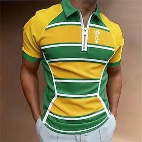 Men's Color Block Polo Shirt Golf Shirt Shirt Turndown Outdoor Street Yellow Blue Green Gray Zipper 3D Clothing Apparel Fashion Casual Breathable Comfortable
