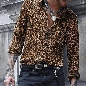 Men's Leopard Shirt Button Up Shirt Long Sleeve Designer Breathable Comfortable Daily Weekend Spring Fall Turndown Button-Down Blue Light Pink Brown Green Gr