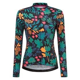Women's Cycling Jersey Floral Botanical Long Sleeve Bike Jersey Top with 3 Rear Pockets Mountain Bike MTB Road Bike Cycling Quick Dry Reflective Strips Back Po