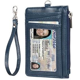 Leather Credit Card Holder Men Women Rfid Business ID Badge Case Porte Bus Card Pass Name Card Cover Slim Wallet With Lanyard